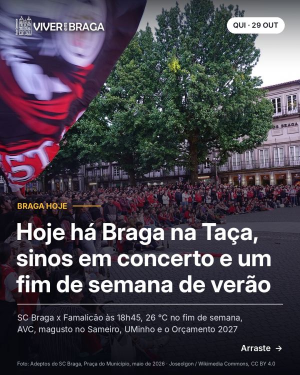 ⚽ HOJE TEM SC BRAGA NA TAÇA! E ainda: sinos em concerto, magusto no Sameiro e sol de 26 °C no fim de semana. …